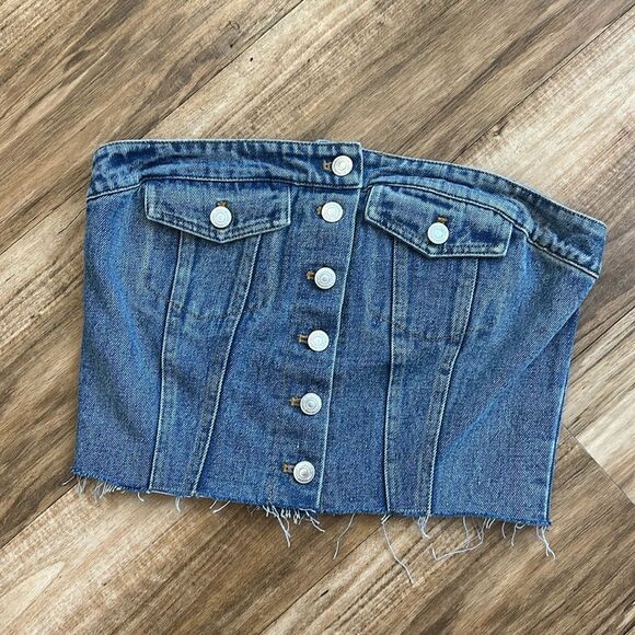 Papermoon Denim Cropped Bandeau Top Size L NWT - Picture 2 of 4